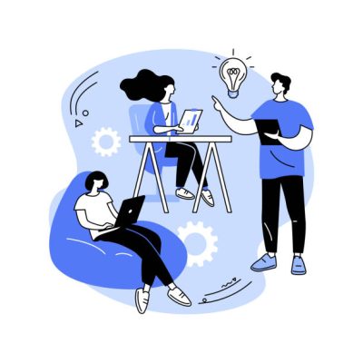 Team building activity isolated cartoon vector illustrations. Group of people talking in smart office, team building process, business managers, common spaces, social relations vector cartoon.